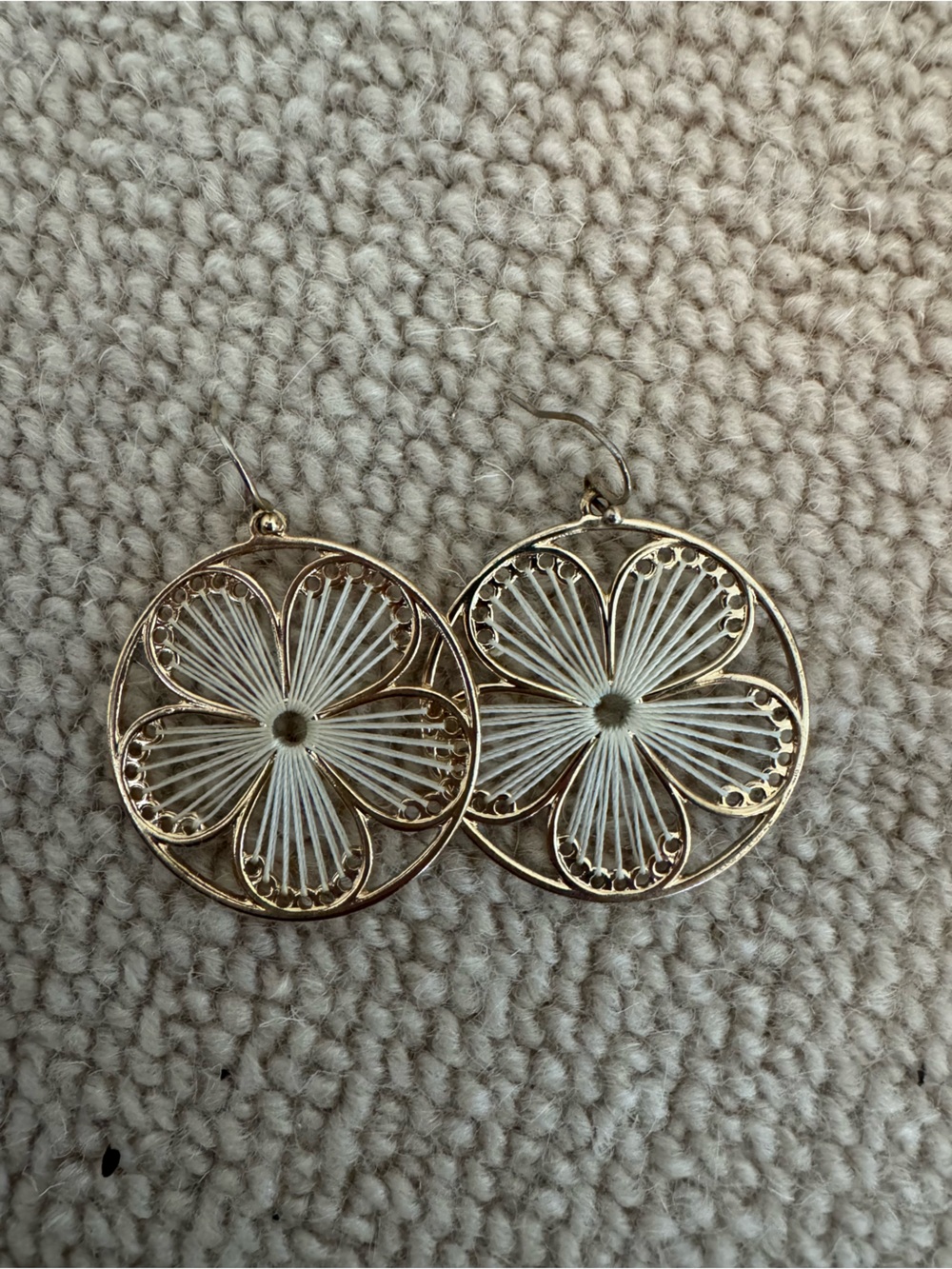 Gold Floral Filigree Drop Earrings - White Accent